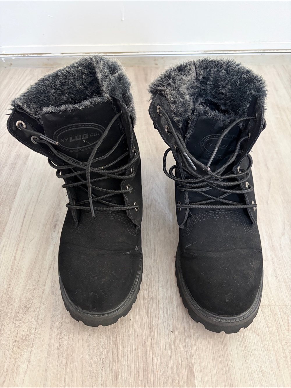 Lugz Women's Black Faux-Fur Lace-Up Winter Boots